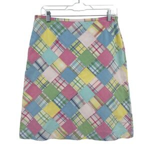 Brooks Brothers 346 Patchwork Plaid Skirt Womens 6 Multicolor Cotton A-Line Midi